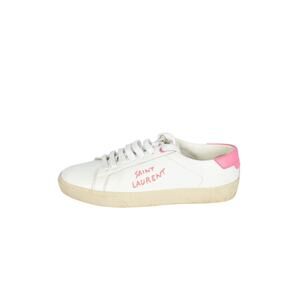 SAINT LAURENT White Pink Leather Logo Court Classic Sneakers Size 35 US 5